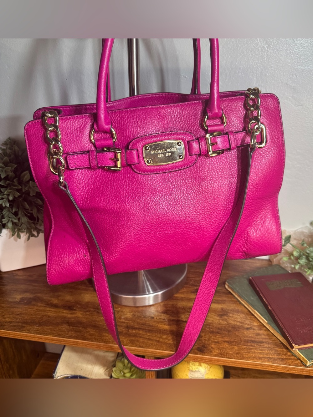 Michael Kors Hot Pink Pebbled Leather Satchel Tote